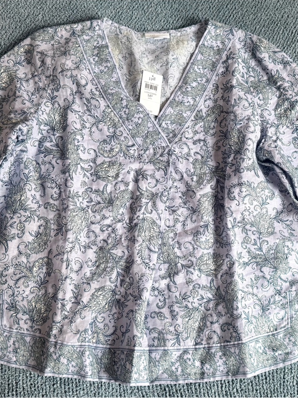 J. Jill Lavender Paisley Linen V-Neck Blouse